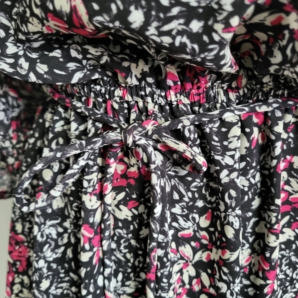 Rebecca Minkoff Blouson Dress Pink Floral With White And Black Lined XS - Picture 11 of 13